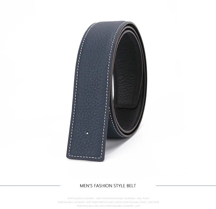 No Buckle Luxury Ultra-thin Pointed New Mens Litchi Grain Holes Belt Brand Male Genuine Two Sides Strap Jeans Belts 3.2/3.8cm