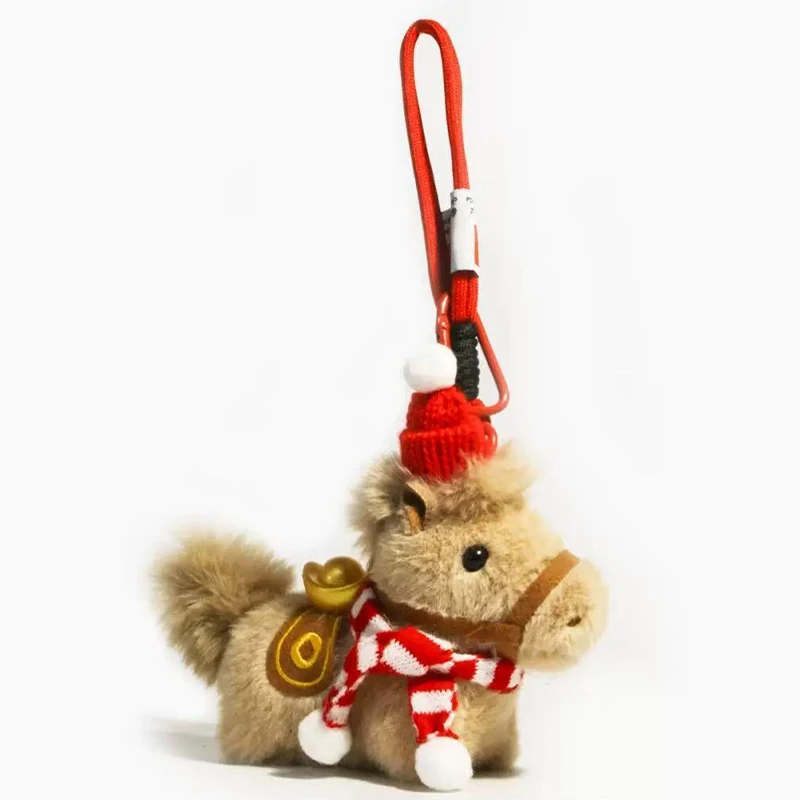 Cute New Year Scarf Horse Bag Charm Keychain Car Ornament With Hanging Rope
