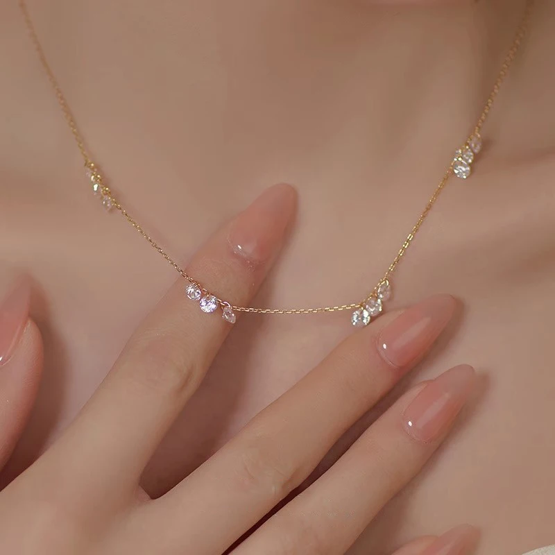ANENJERY-collar con colgante de tres circonitas para mujer, cadena Simple de clavícula, joyería de diseño de lujo, regalos para fiesta, venta al por mayor