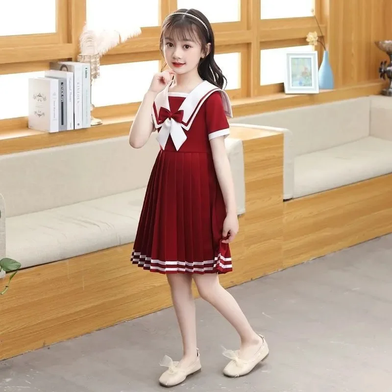 2023 summer Kids A-LINE Dresses Child Clothes Teens School sailor JK striped Uniform Girls Daily Wear pleated skirt 6 9 12 yaer