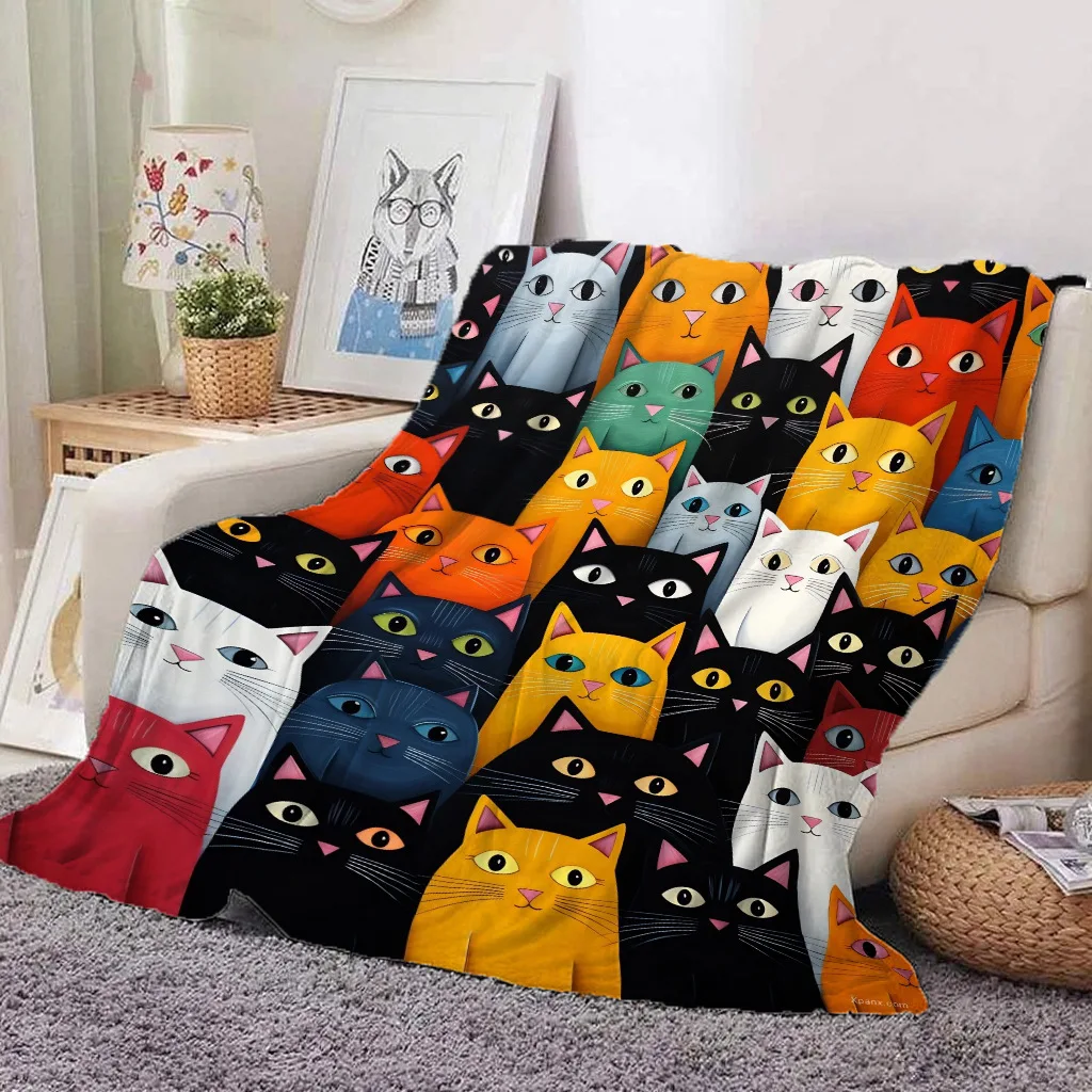 New Cat and Puppy Sofa Blanket Single-sided Digital Printing Air Conditioner Blanket Thickened Flannel Blanket Gift Gift