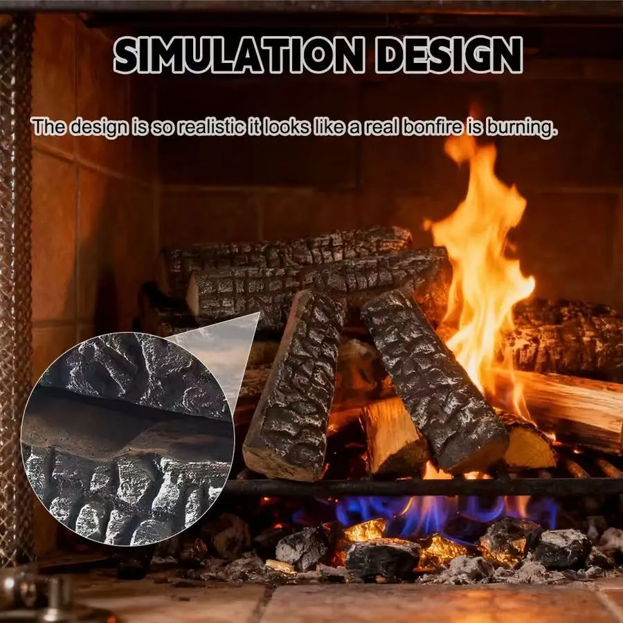 مجموعة سجلات الموقد المصنوعة من ألياف السيراميك، سجلات خشبية واقعية للمواقد الكهربائية المصنوعة من غاز البروبان بدون فتحات، حفر النار، قابلة للتكديس #2