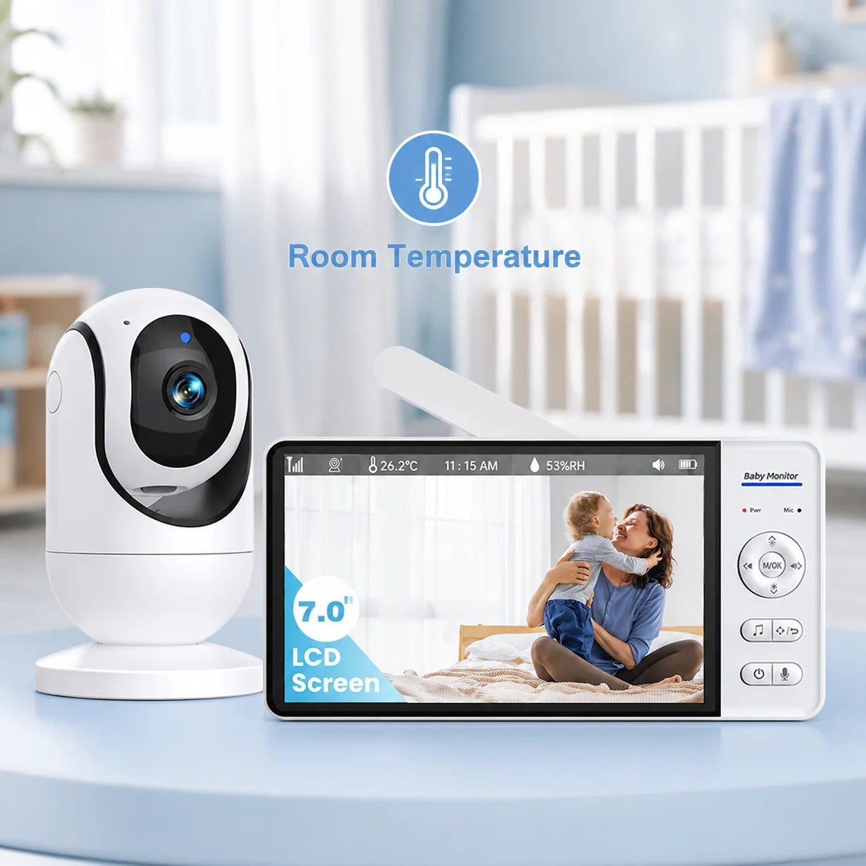 Babyphone mit Kamera und Audio 7 Zoll Großer Bildschirm Digitaler Videomonitor Zwei-Wege-Kommunikation Nachtsicht Temperaturanzeige Beruhigende 8 Schlaflieder 355 ° Schwenk-Neige-Babykamera mit Elternbildschirm für Neugeborene, Säuglinge, Kinderzimmer und Zuhause – Detail 8