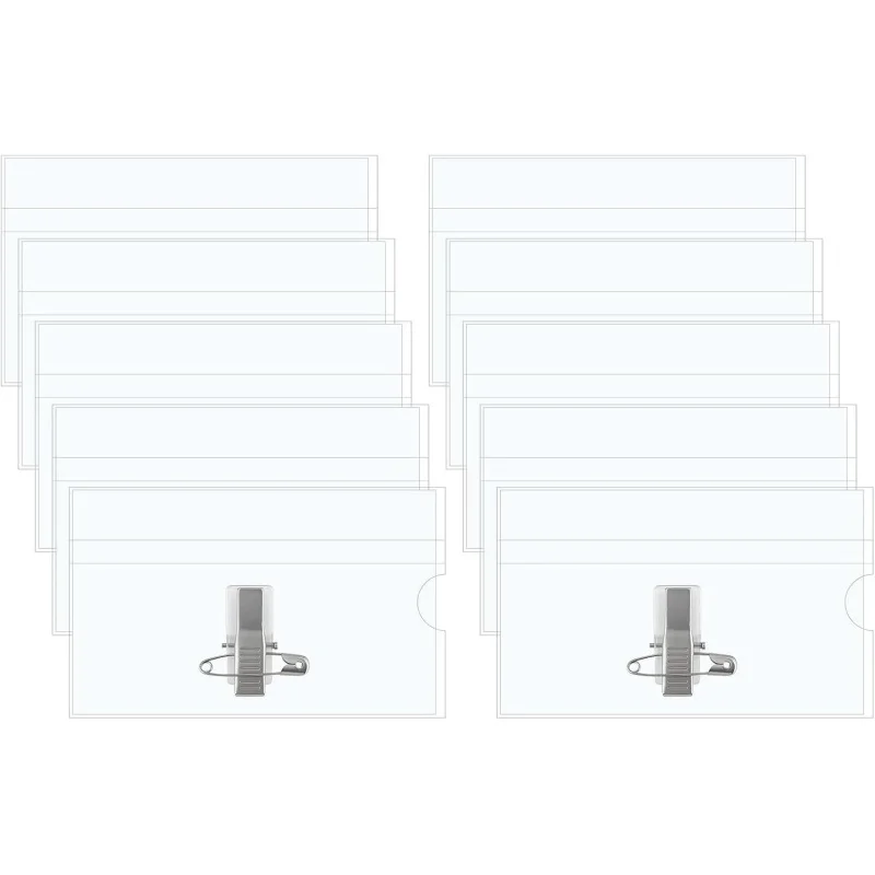 10 Pcs Pin Style Name Badge Holders Clear Name Tags Holder with Pin Clear Plastic Tag Holder Horizontal Badge Holders