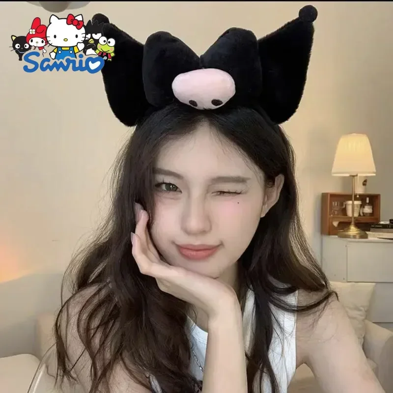 

Повязка на голову с ушками Sanrio Kuromi Kawaii для девочек My Melody Cinnamoroll, аксессуары на голову Лолиты, милая плюшевая повязка на голову в стиле аниме, подарок на Хэллоуин