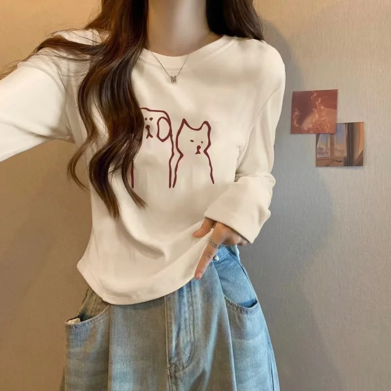 Women's Slim Fit Long Sleeve Base Shirt Fleece Brushed Design Casual Style round Neck T-shirt Polyester Fabric Short Length