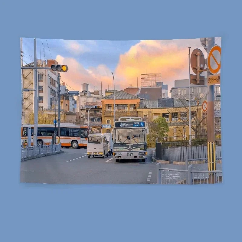 VIKAMA Pastoral Dusk Sunset Tapestry Retro Country Town Shop Street View Wall Hanging Soft Aesthetic Nature Cityscape Wall Decor