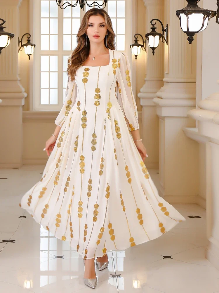 Vestido muçulmano com lantejoulas para mulheres, Ramadan Abaya, Kaftan longo, Kaftan marroquino, Dubai, Robe turco, Jalabiya, festa, 2022, Eid, 2024