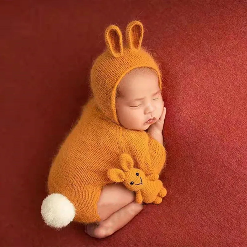 New 3PCS Set Baby Photography Knitted Rabbit Styling Hundred Day Baby Photography Jumpsuit Photography Clothing Photography