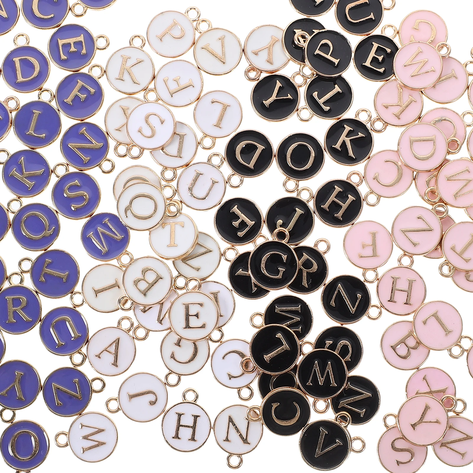 

104pcs Letter Pendant Alphabet Charms DIY Bracelet Necklace Jewelry Crafts Pink Purple Black White Alloy Lightweight