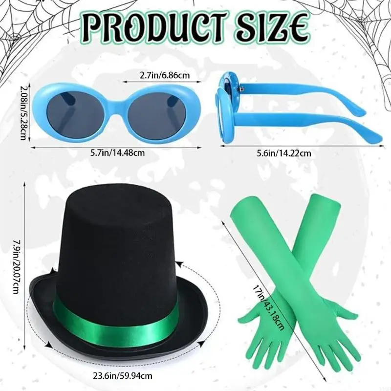 إكسسوارات أزياء الهالوين الخضراء، أزياء تنكرية لشخصية الكتاب، قفازات خضراء طويلة، نظارات شمسية، قبعة للجنسين، هدايا