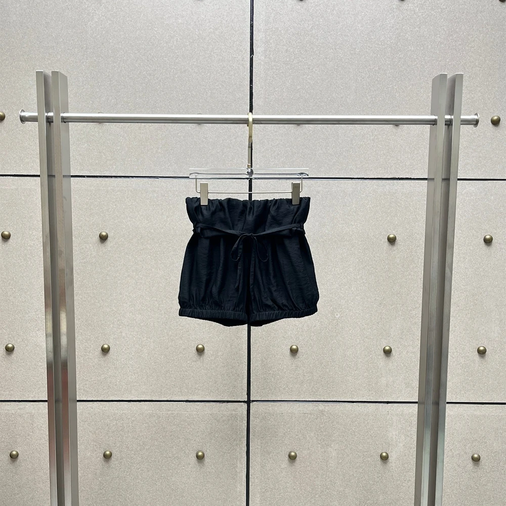 Women High Waist Shorts Casual Drawstring Tie Loose Wide Leg Short Pants Soft Satin Summer Daily Wear Ladies Beach Shorts