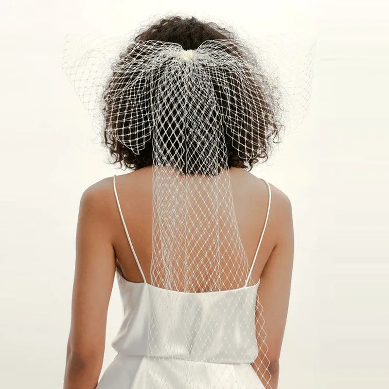 

White Short Veil Wedding Accessories for Bridal Crystal Birdcage Black Face Net Mask Hair Jewelry Veils Charming Fascinators