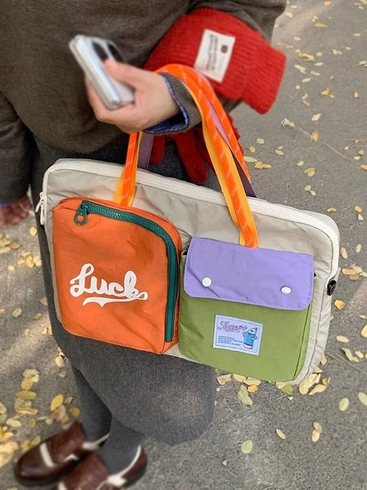 

Симпатичная сумка для ноутбука Dopane Color Blo, новинка 2025, женская сумка через плечо, большая сумка Capaci ort Trip, ручная нейлоновая ткань, чистая C...