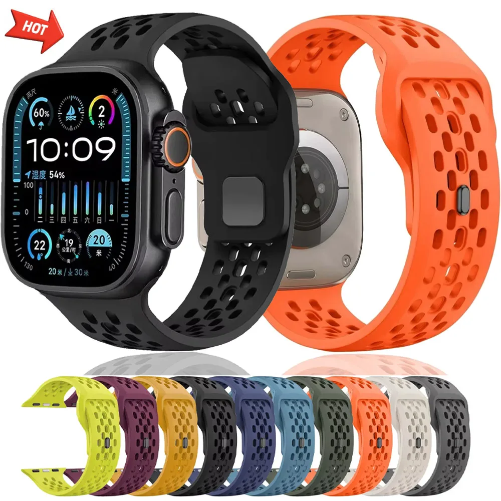 

Silicone Strap For Apple Watch Ultra 2 49mm 46mm 45mm 44mm 42mm 41mm 40mm Soft Bracelet For Iwatch Series 10 9 8 7 6 SE 5 Correa