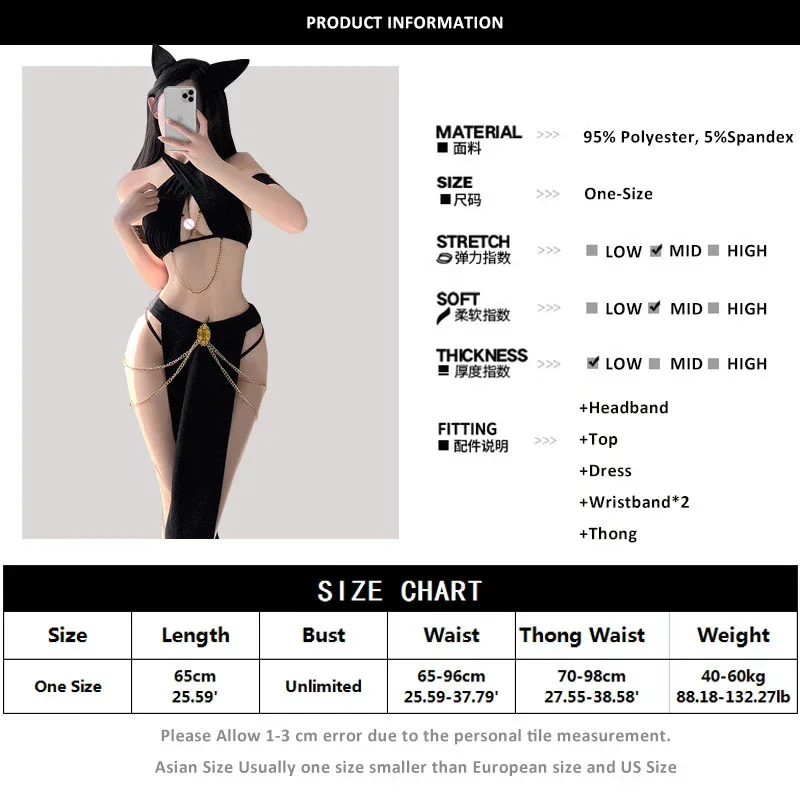 Porn Women Sexy Lingerie Set Cat Cosplay Costumes Black Shiny Halter Hollow Out Top with Skirt Nightgowns Erotic Dress