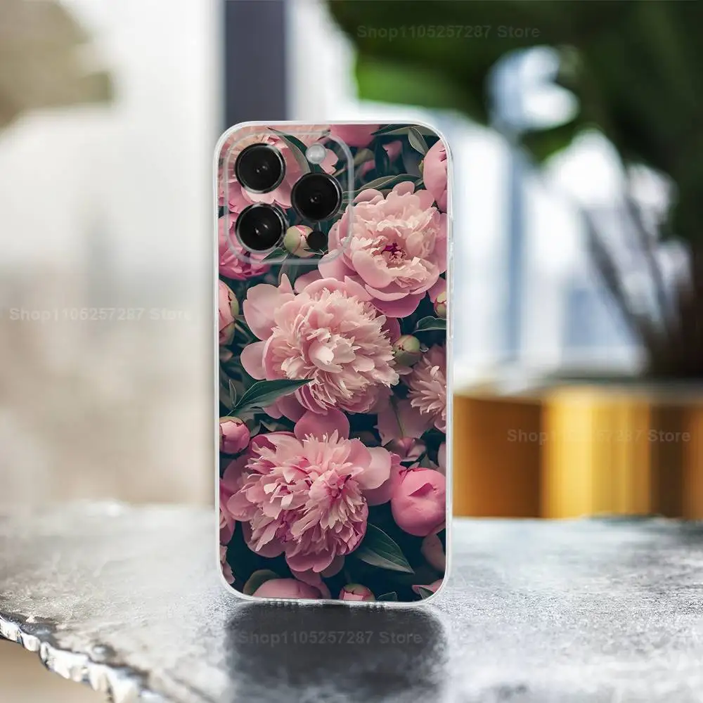 حافظة هاتف أنيقة باللون الوردي والأرجواني الفاوانيا لهاتف آيفون ماكس، بلس، 11، 14، 13، XR، SE، 12، 15، Pro، 17، 16، X، XS، غطاء ناعم شفاف صغير