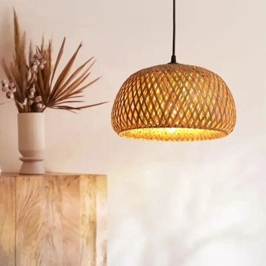 

LED Handmade Rattan Bamboo Pendant Light Restaurant Café Chandelier E27 Home Living Room Deco Wood Weaving Hanging Ceiling Lamp