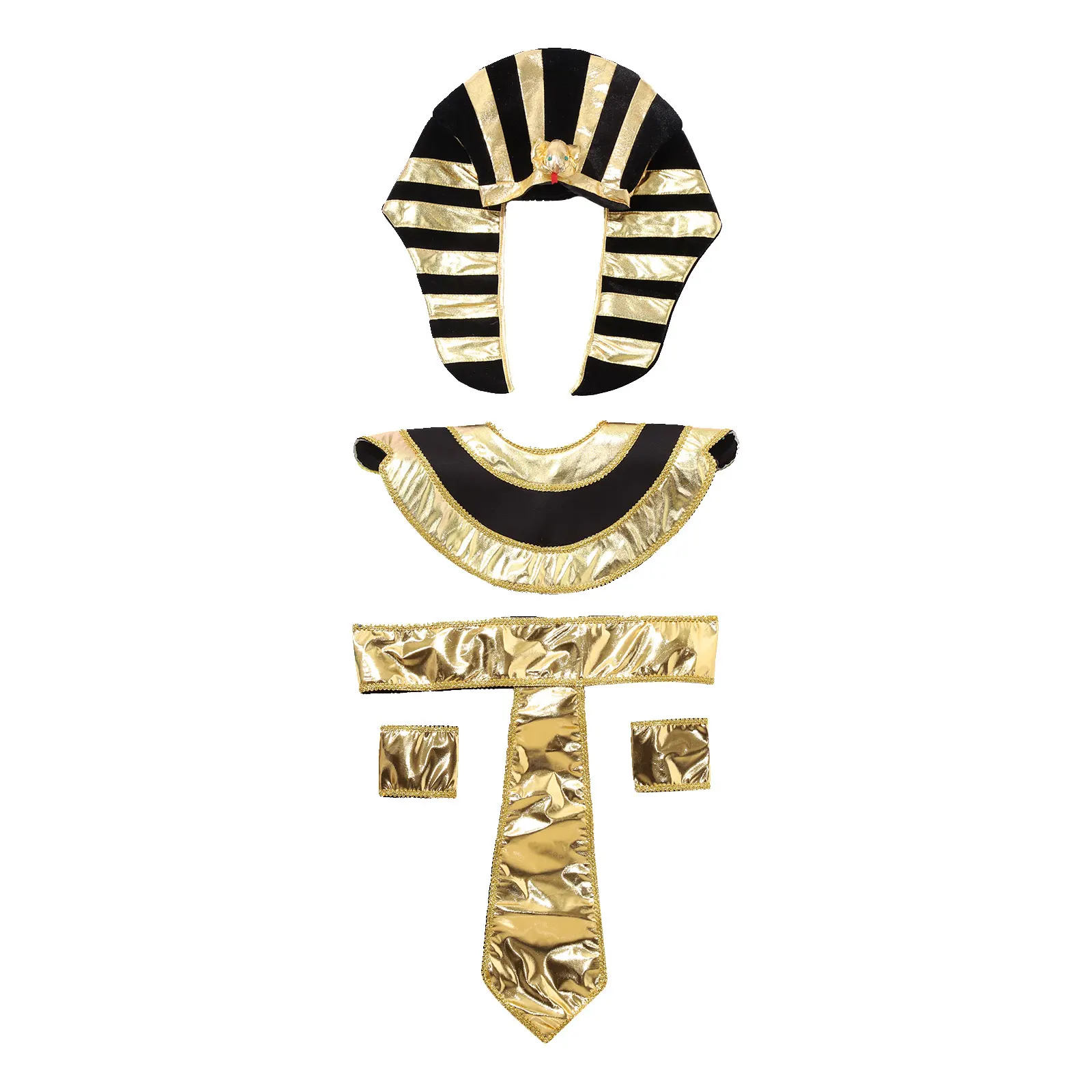 Adult Halloween Egyptian Pharaoh Cosplay Costumes Cleopatra Ancient Roman Queen Dress up Accessory Luxury Gold Trims Party Props