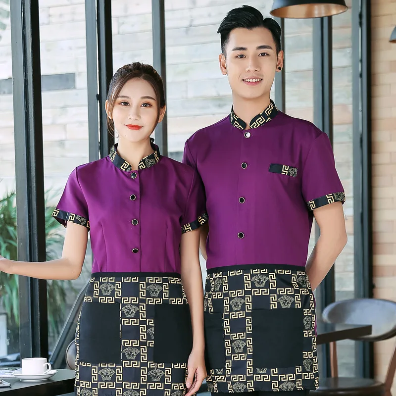 Wholesale Spot Hotel Waiter Short Sleeve Custom Large Size Chinese Tea House Restaurant Catering Work Clothes Small A