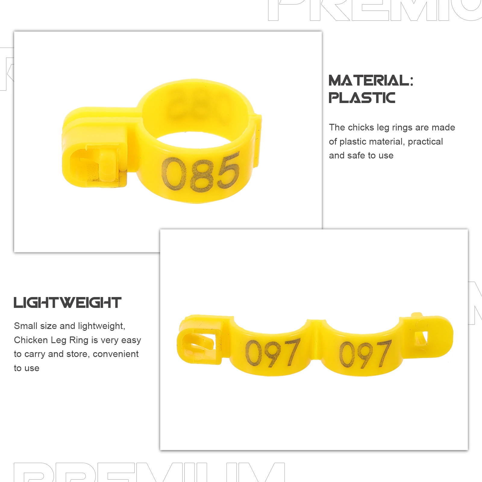 

100pcs Chicken Leg Rings Disposable Yellow 001-100 Poultry Bands for Ducks Geese Identification Marking Accessories Lightweight