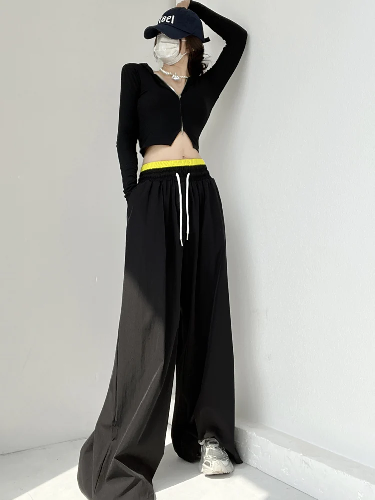 Hohe Taille Breite Bein Hosen Frauen Lose Bodenlangen Street Dance Hosen Farbe Blo Casual Hosen für Frauen Herbst 2024
