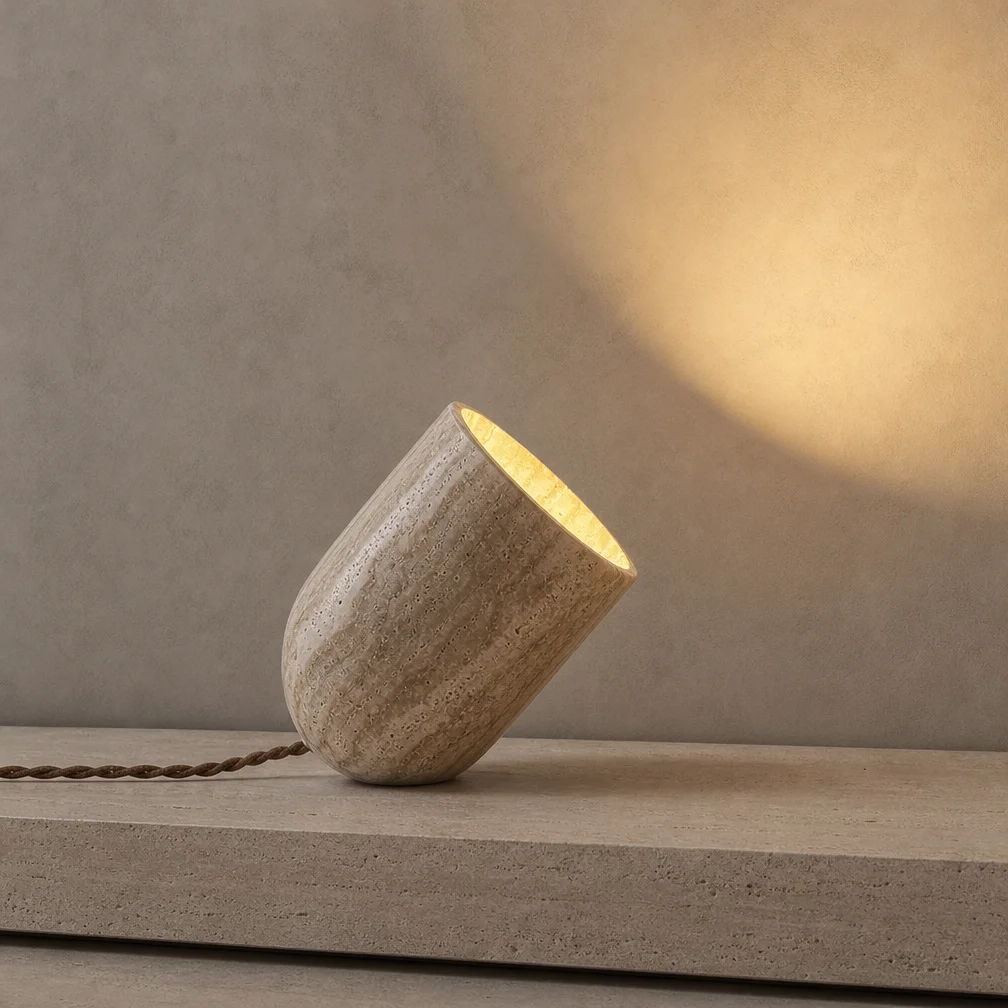 Wabi Sabi Travertine Bedside Table Lamp Vintage Ambient Night Light E27 3000K Decorative Lamp for Home Bedroom Living Room Decor