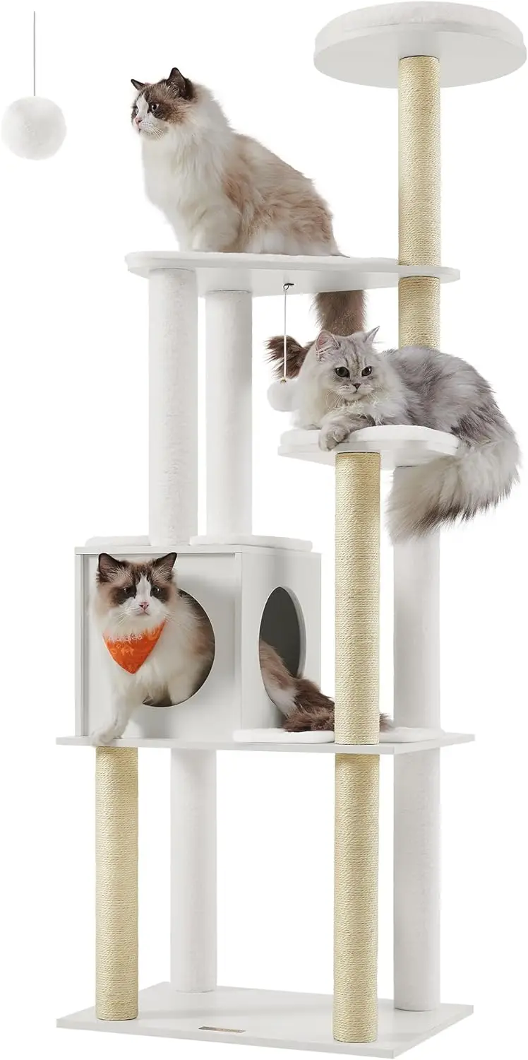 

Cat Tree, 65-Inch Modern Cat Tower for Indoor Cats, Multi-Level Cat Condo with 5 Scratching Posts