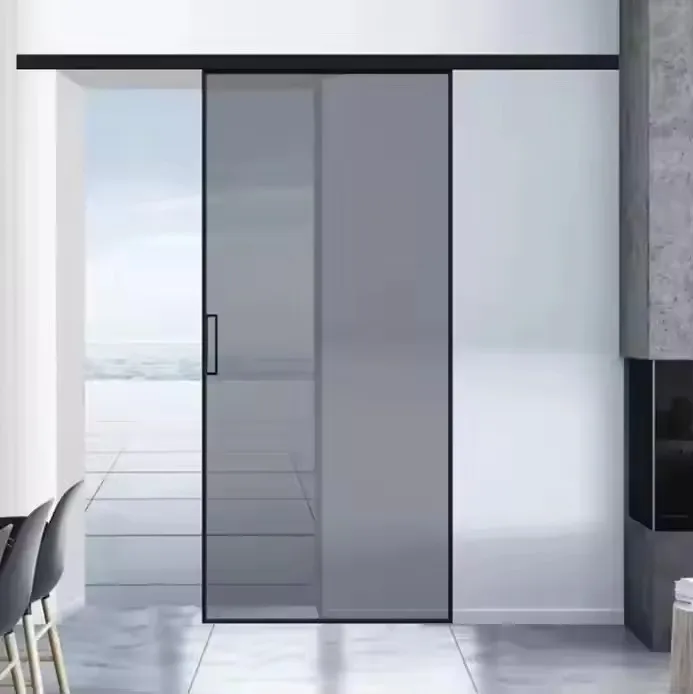 Modern Grey Glass Soundproof Sliding Door Aluminum Alloy Finished Surface for Home Interior Bedroom or Commercial Design