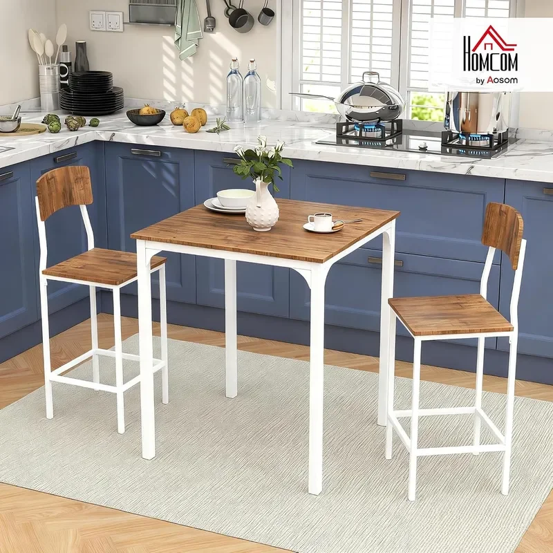 3-Piece Counter Height Bar Table Space-Saving Walnut/White