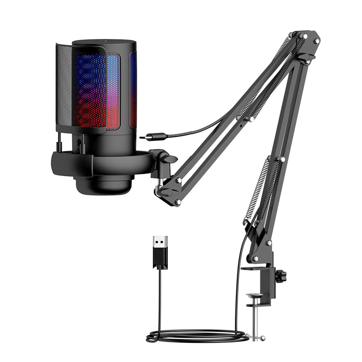 USB Microphone With cantilever stand for Recording and Streaming on PC and Mac,Headphone Output and Touch-Mute Button