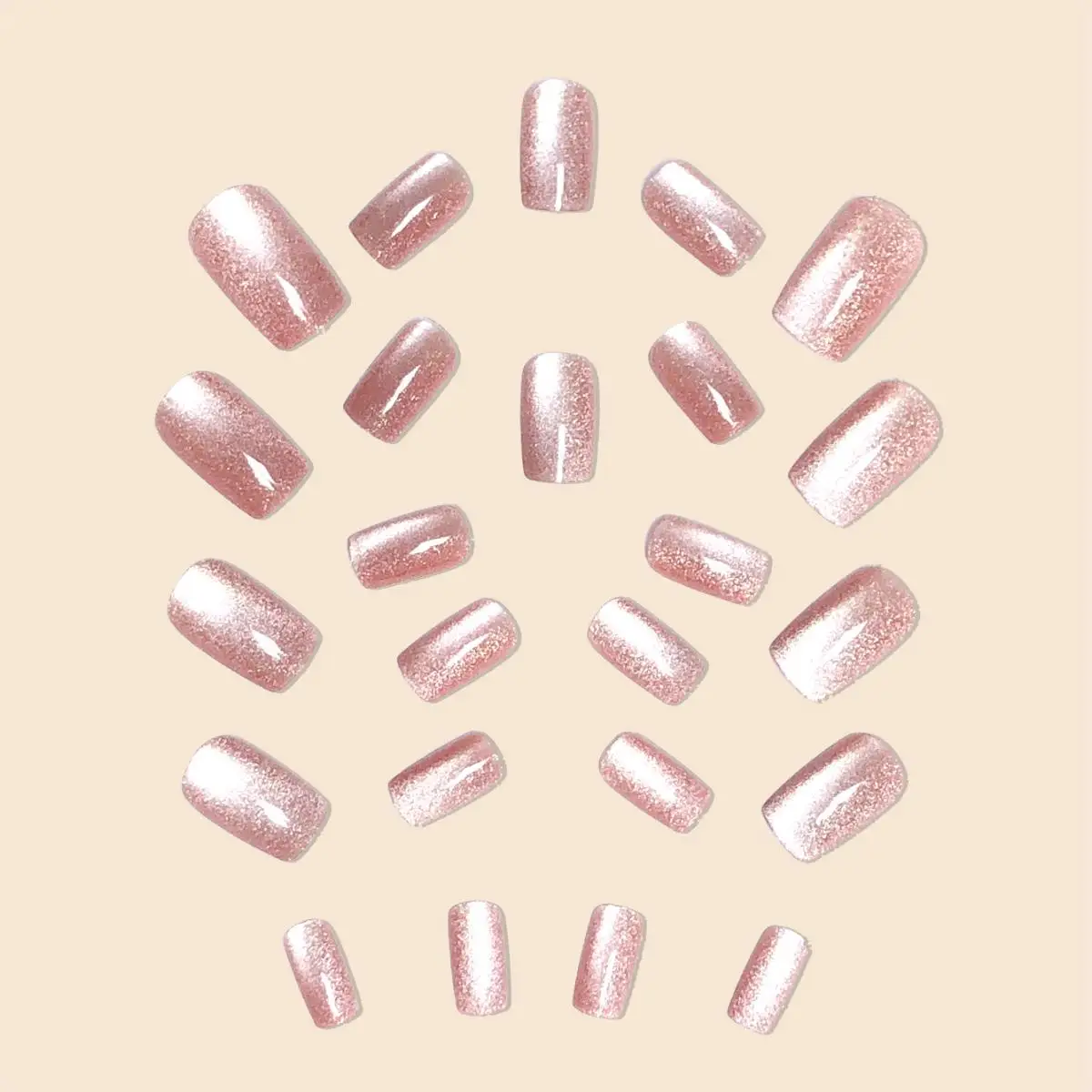 Fashion trend Women Girls 24Pcs/Set medium Square Pink French Cat Eye Glitter Full Coverage Wearable Fake Nail Press on Nail Art