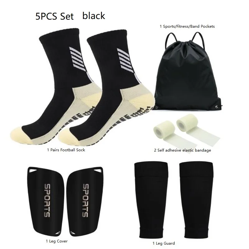 

5PCS Set Waterproof bag Football Socks Man ladies Leg Guards Leg Cover Non-Slip Soccer Socks Shin Pad for Sports Training Bandag