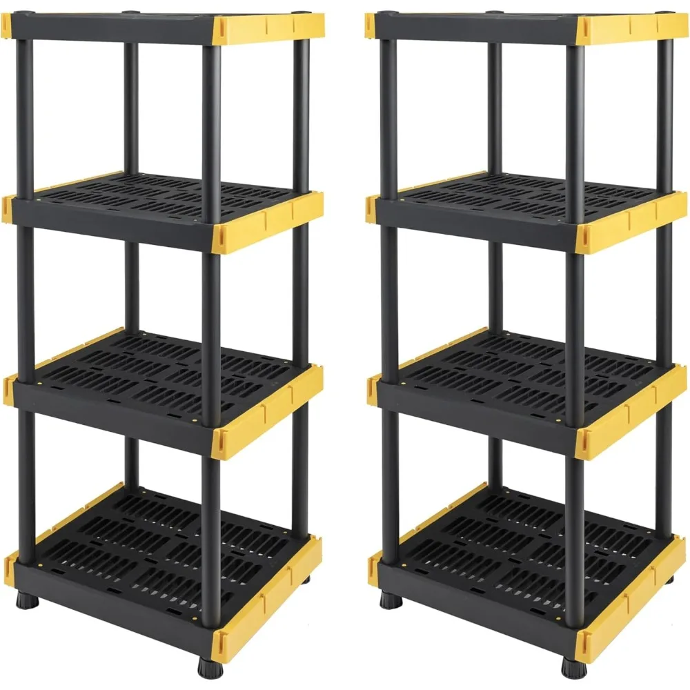 

BLACK & YELLOW 4-Tier Heavy Duty Plastic Storage Shelving Unit, 100lbs/shelf (55" x 24" x 20"), for Indoor/Outdoor Organization,