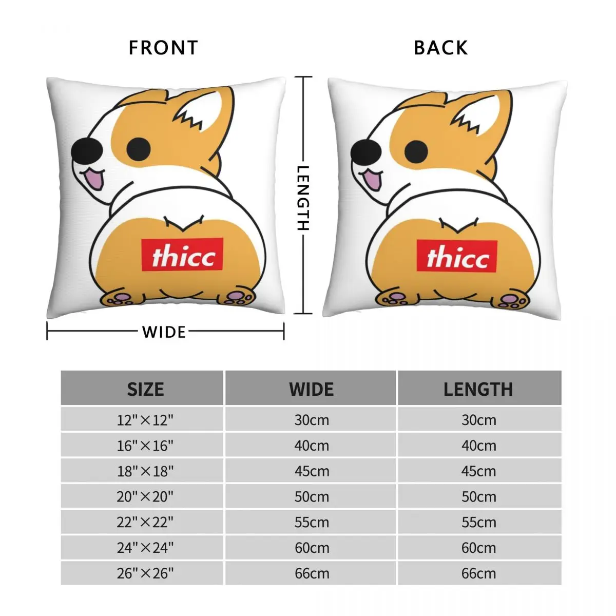 Thicc Corgi Butt Square Pillowcase Polyester Linen Velvet Pattern Zip Decor Sofa Seater Cushion Case 18