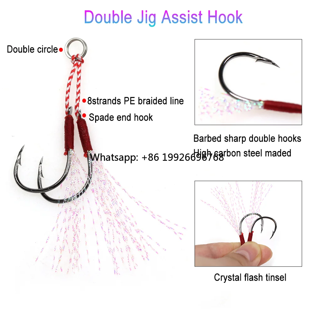 

Wholesale Assist Jig Hook Split Ring Fishing Lure Double Pair Barbed With Flash Tinsel Slow Jigging Saltwater Fishing Hooks man