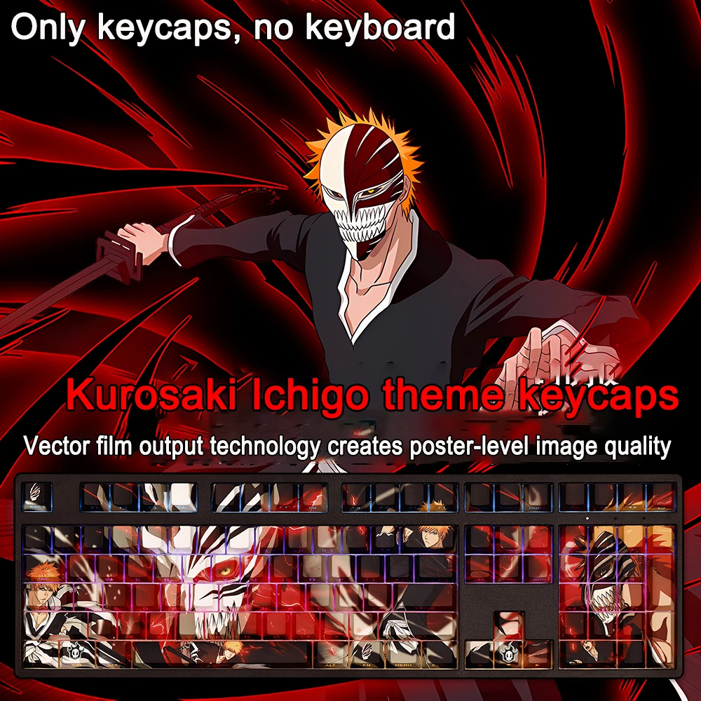 108 Keys BLEACH Keycaps Keycaps Kuchiki Rukia PBT Dye Subbed Cherry Backlit Keycaps Anime Key Caps For ANSI 61 87 104 108 Layout