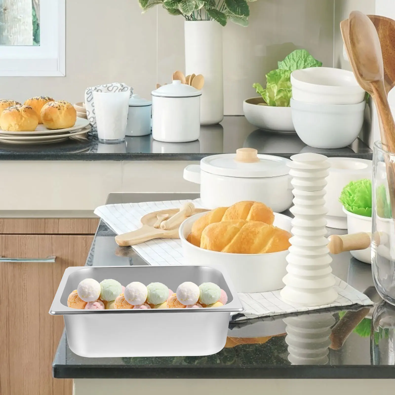 

Stainless Steel Square Food Pan Buffet Tray Lightweight Metal Serving Container Restaurant Party Catering Dishwasher