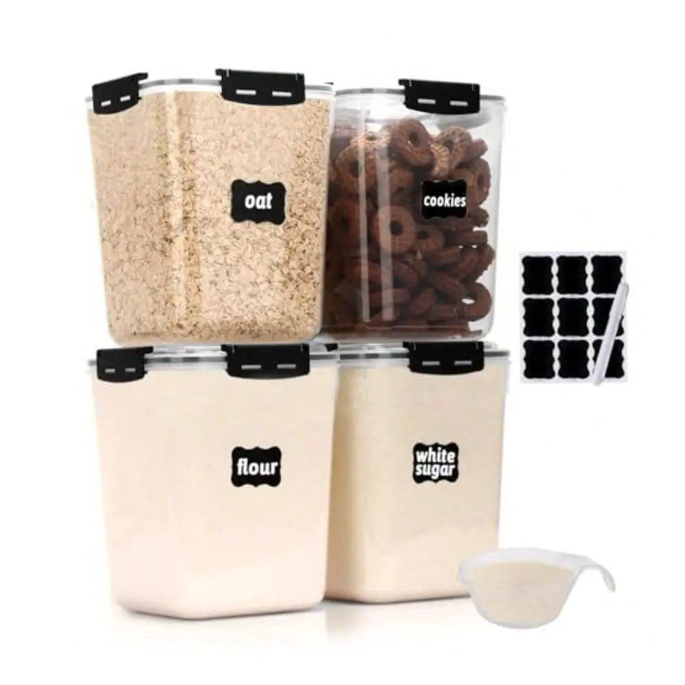 

LINGO Pantry Organization And Storage Pasta Containers For Pantry Kitchen Set Of 4 Plastic Airtight Food Storage Containers Wit