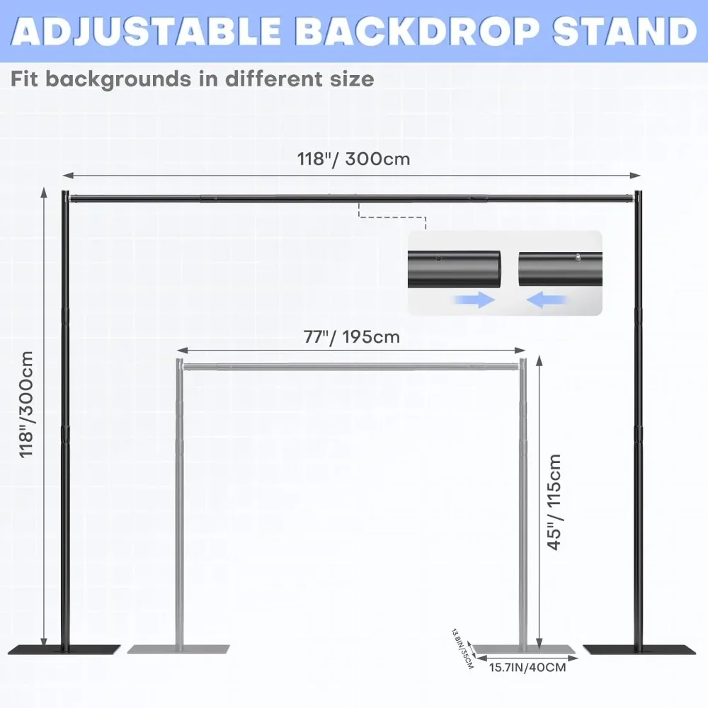 10x10 ft Pipe and Drape Backdrop Stand Kit Heavy Duty Backdrop Stand Adjustable  Background with Metal Base Background Stand