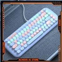 Mechanical Keyboard 84 Keys USB Wired Gaming Keyboard Ergonomic Cute Round Keycap Game Home Office Desktop PC Laptop Accessories
