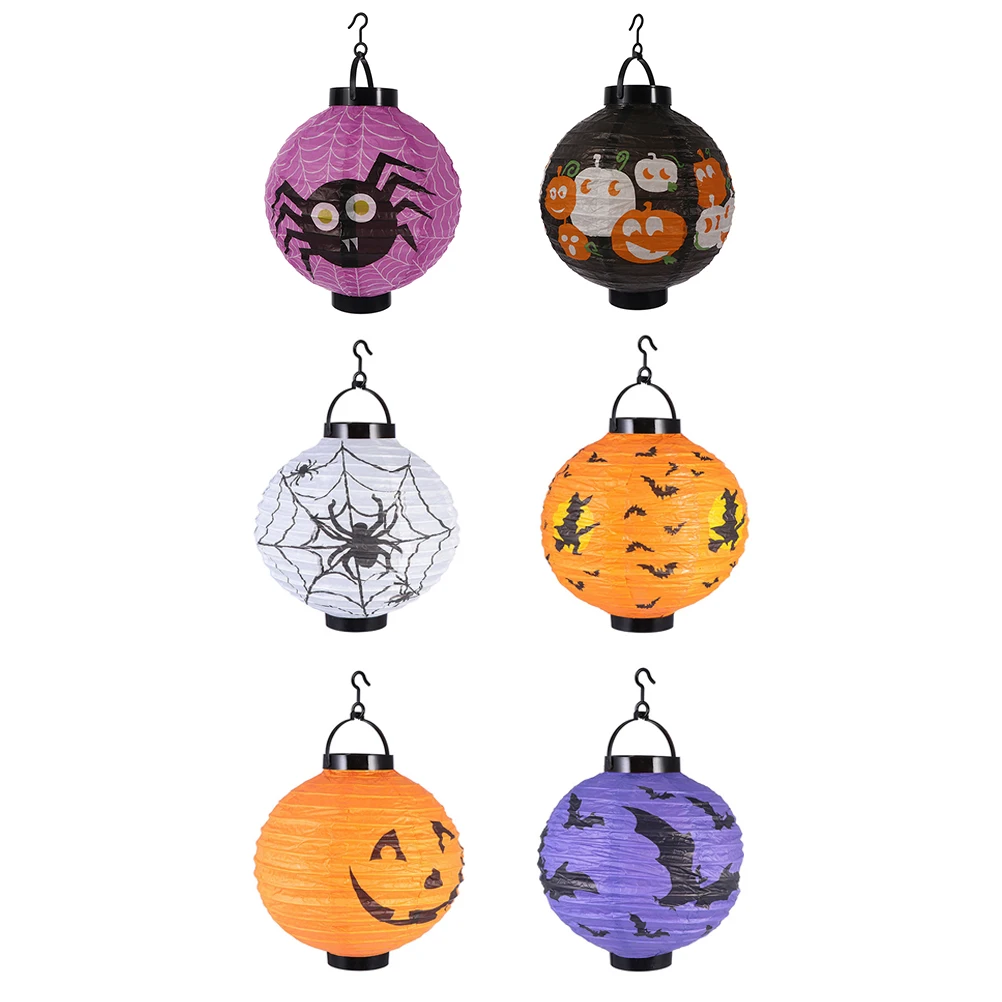 

6 Pcs Paper Lanterns Hand-ported Halloween Lighted Hanging Led Decor Decoration Lights Themed Party Home Festive