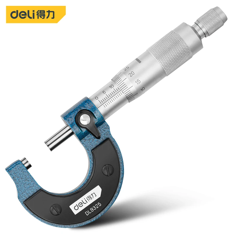 Deli 1 Pcs 0-25mm/ 25-50mm Precision Wear-resistant Outer Diameter Micrometer Multifunction Woodworking Portable Measuring Tool