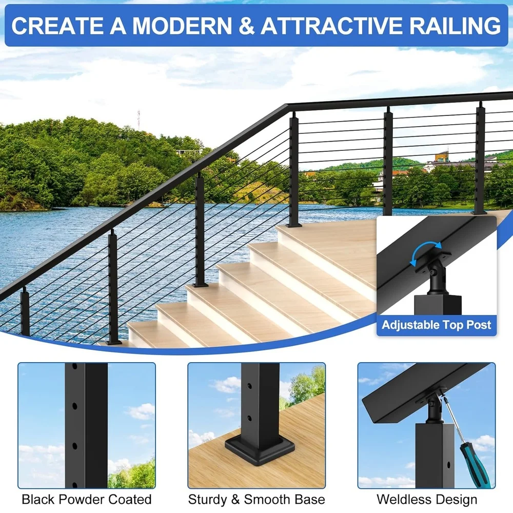 Stainless Steel Adjustable Stair Cable Railing Post Kit 35 Inch Durable DIY Cable Railing System 3 Pack with Fittings