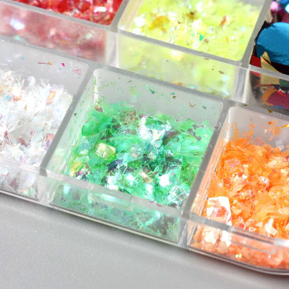 Papier de coquille de paillettes d'ongle, conception de luxe, démontrent irréguliers, paillettes colorées mélangées, holographique, grosses décorations d'art de manucure, pièces