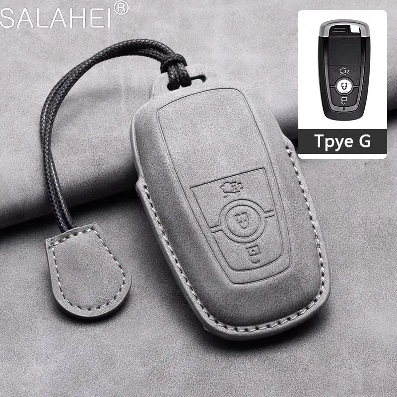 Capa de couro de ovelha para chave inteligente de carro, chaveiro para ford fusion, mondeo, mustang, explorer, edge, ecosport, acessórios para interio