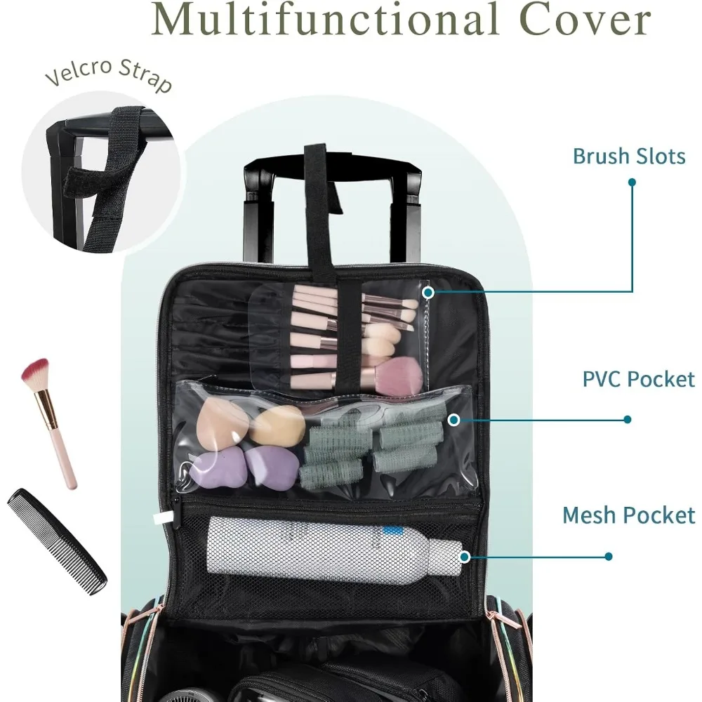 Professional Rolling Makeup Case with 5 Toiletry Bags, Travel Cosmetic Organizer for Artists and Stylists