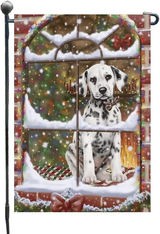 Doggie of the Day Dalmatian Dog Garden Flags -Please come Home for Christmas - Double Sided- Yard Lawn Spring Decorative Gift -