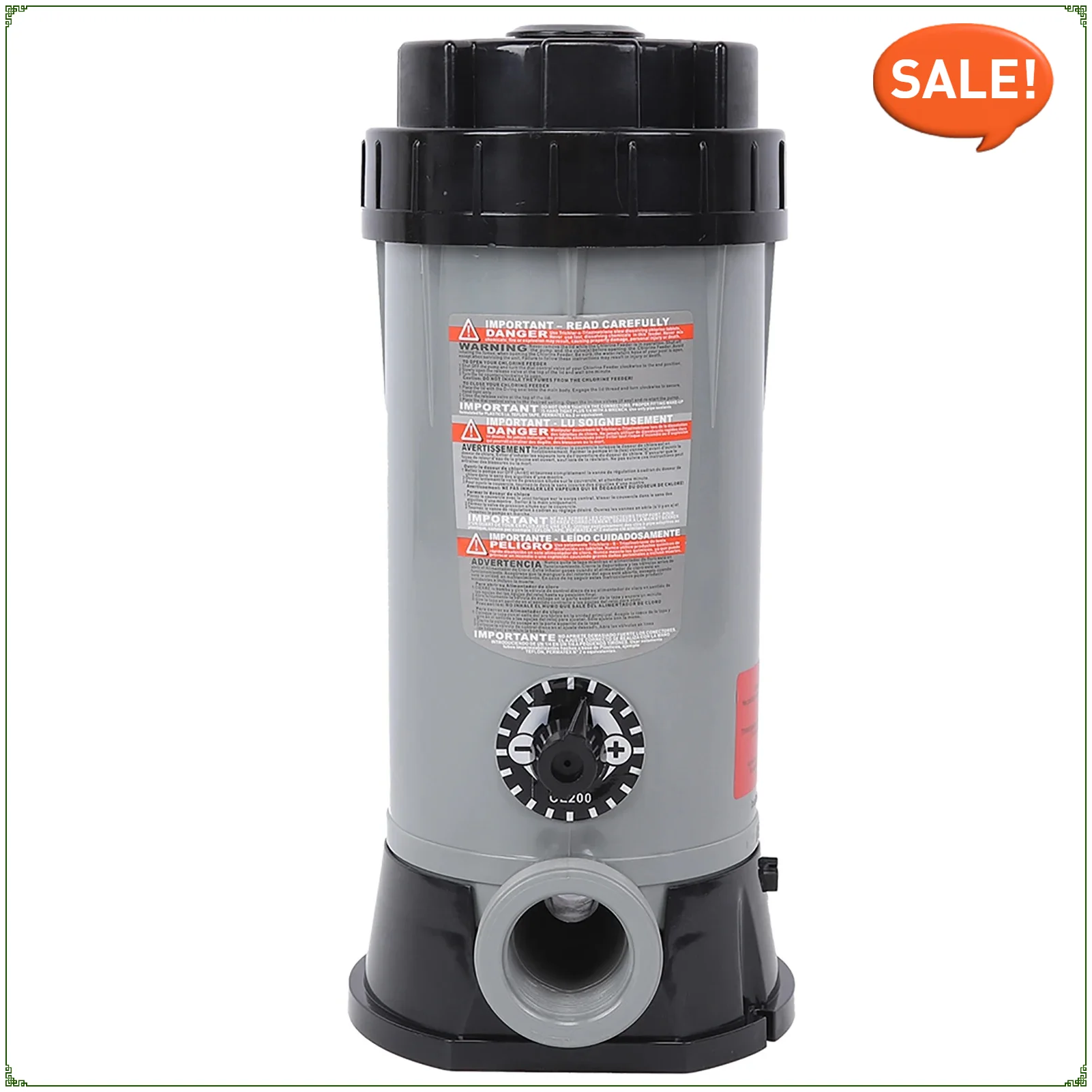 CL-200 Automatic Pool Chlorinator, Swimming Pool Chlorine Feeder Dispenser, In-Line Chemical Feeder Equipment