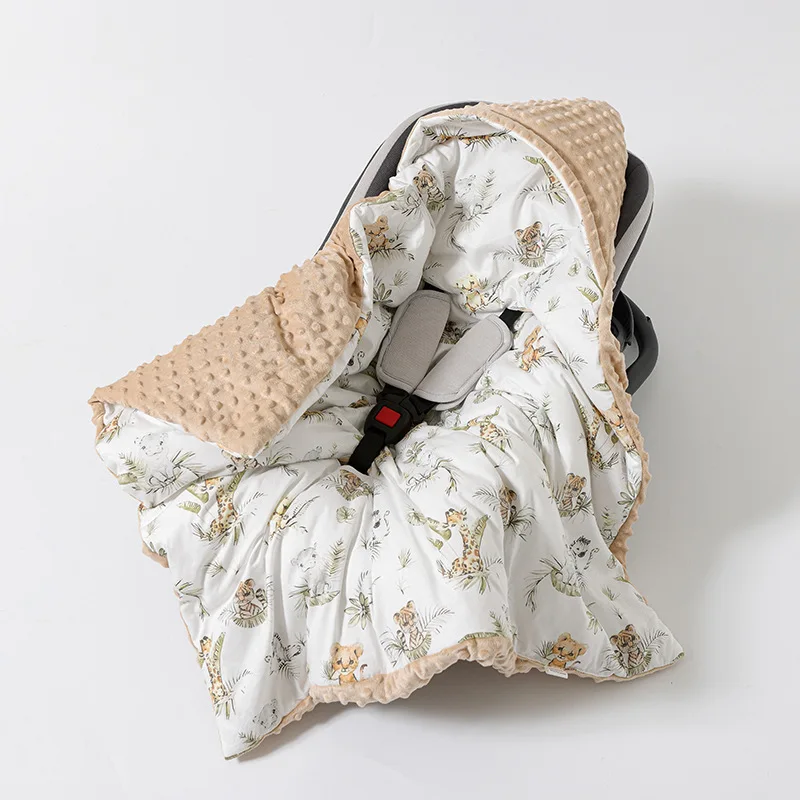 ベビーセーフティシートバスケットブランケット新生児用ドゥドゥフリースキルトおくるみラップ防風フード付きおくるみブランケットベビーカーカバー